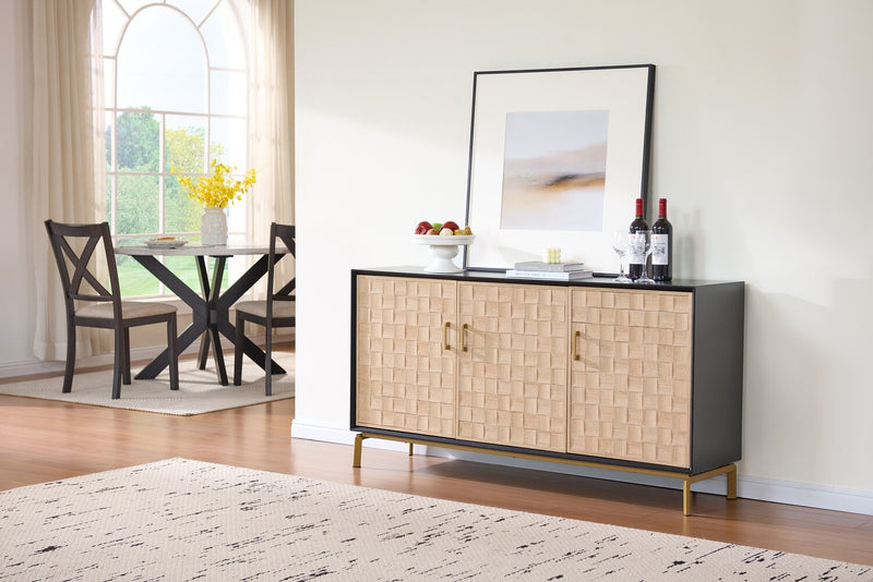 Armoire décorative Alenna de 60 po à 3 portes - noire avec portes blanc vieilli