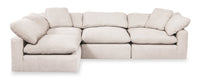Sofa sectionnel modulaire de style cocon Eclipse 4 pièces en tissu d’apparence lin avec coussins réversibles en duvet et plumes - blanc lin