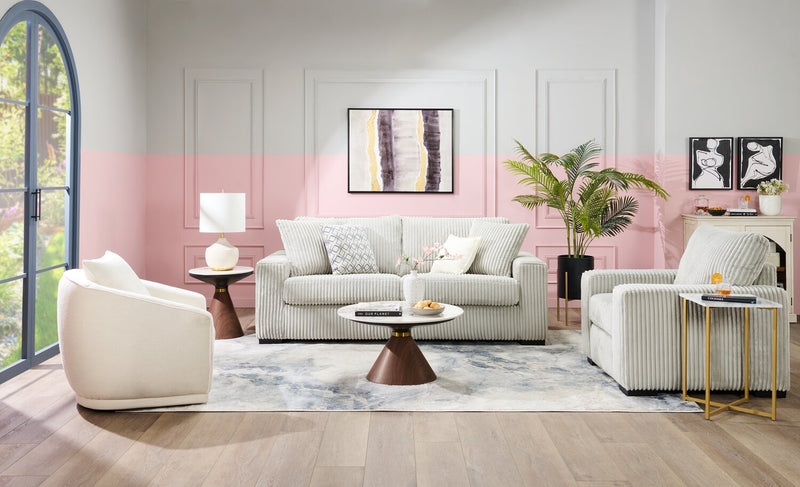 Sofa Willow de 87 po en tissu gris clair avec accoudoirs rectilignes et coussins de siège et de dossier réversibles