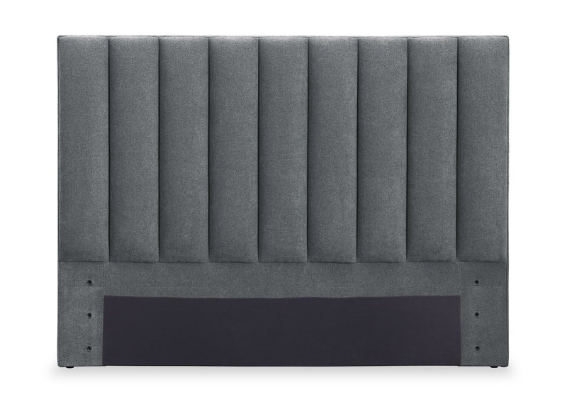 Lit plateforme Amos rembourré en tissu anthracite avec tête de lit à canaux - format lit double