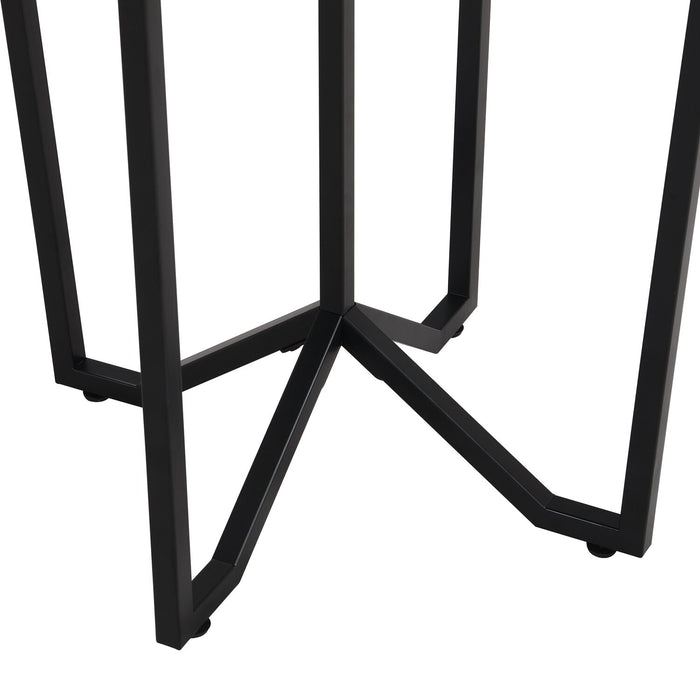 Table de bout ronde moderne Xander de 24 po avec dessus en verre - noire et dorée avec pattes en métal