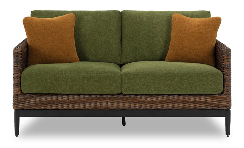 Causeuse Tofino pour la terrasse à l’extérieur - osier en résine, résistant aux rayons UV et aux intempéries - verte, brune et noire