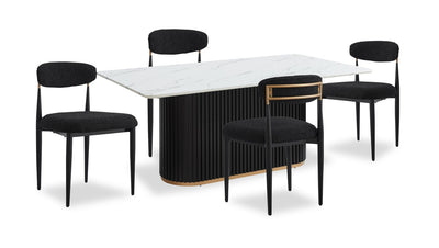 Kort & Co. Capri 5pc Dining Set with Table & 4 Chairs, Gold Accent, Pedestal Base, 72"W - Black | Ensemble de salle à manger Capri de Kort & Co. 5 pièces avec table de 72 po (L), touches dorées, base piédestal et 4 chaises - noir