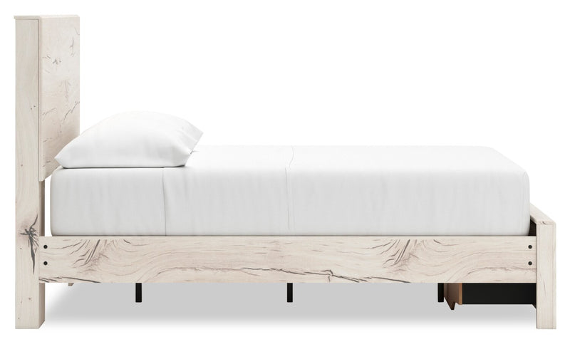 Lit de rangement Derekson blanc rustique avec 2 tiroirs intégrés au pied du lit - format lit double