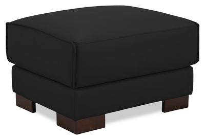 Citadel 28" Top-Grain Genuine Leather Ottoman with Wood Legs - Black | Pouf Citadel de 28 po en cuir véritable de qualité supérieure avec pattes en bois - noir