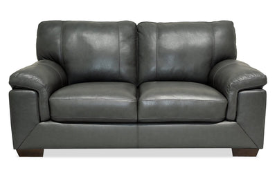 Classico 71" Genuine Leather Loveseat with Wood Legs – Carbon Grey | Causeuse Classico de 71 po en cuir véritable avec pattes en bois - gris carbone