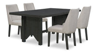 Ensemble de salle à manger Emery 5 pièces en bois avec table, rallonge, 72 po à 96 po (L) et 4 chaises - noir et gris