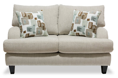 Made in Canada Nofia 58" Chenille Fabric Loveseat with Two Accent Pillows and Wood Legs - Linen Beige | Causeuse Nofia de 58 po fabriquée au Canada en tissu de chenille avec 2 coussins décoratifs et pattes en bois - beige lin