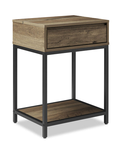 Akio Bedside 1-Drawer Nightstand with Lift-top Storage, 18"W x 25.75"H - Brown/Black | Table de nuit Akio de 18 po (l) x 25,75 po (H) à 1 tiroir avec dessus relevable et rangement - brune et noire