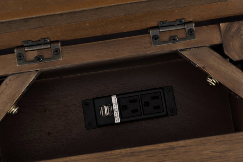 Table de fauteuil Branson de 16 po avec rangement, tablette et port USB - brun foncé