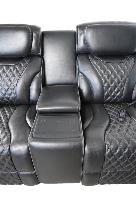 Causeuse de massage à inclinaison électrique Elite de 74 po en cuir véritable avec son immersif et appuie-têtes électriques - noire