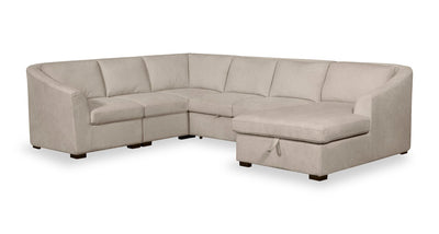 Envy 5-Piece Right-Facing Chenille Fabric Sleeper Sectional with Storage Chaise - Almond Beige | Sofa-lit sectionnel de droite Envy 5 pièces en tissu de chenille avec fauteuil long de rangement - beige amande