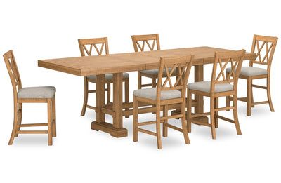 Archer 7pc Counter-Height Dining Package with 72-108" Extension Table & 6 Chairs - Light Brown | Ensemble de salle à manger Archer 7 pièces de hauteur comptoir avec table à rallonge, 72 po à 108 po et 6 chaises - brun clair