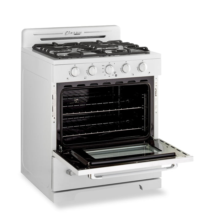 Cuisinière à gaz propane Classic Rétro hors réseau par Unique de 30 po et de 3,9 pi3 - blanc guimauve - UGP-30CR OF2 W