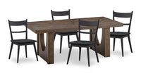 Ensemble de salle à manger Sol de Kort & Co. 5 pièces avec table de 78 po (L), base piédestal et 4 chaises - noir et brun