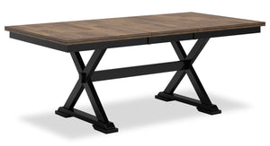 Table de salle à manger Raven de 60 po à 78 po (L) avec rallonge papillon se rangeant sous la table - deux teintes, noir et brun