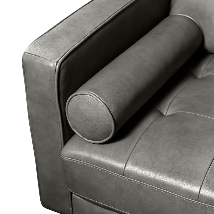 Sofa Edge de 86 po en cuir véritable avec pattes en bois et coussins de dossier amovibles - gris