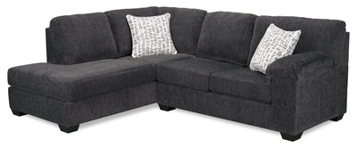 Made in Canada Morgan 2-Piece Left-Facing Chenille Fabric Sectional with Accent Pillows - Grey | Sofa sectionnel de gauche Morgan 2 pièces fabriqué au Canada en tissu de chenille avec coussins décoratifs - gris