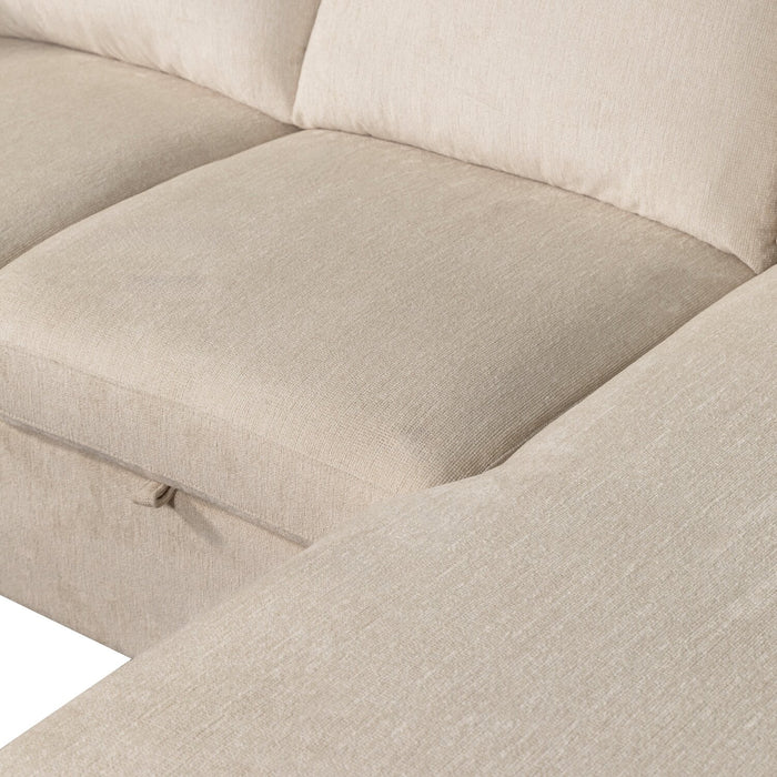 Sofa-lit sectionnel Envy 3 pièces en tissu de chenille avec 2 fauteuils longs de rangement - beige amande