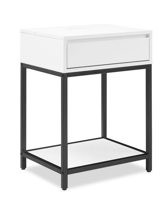 Table de nuit Akio de 18 po (l) x 25,75 po (H) à 1 tiroir avec dessus relevable et rangement - blanche et noire