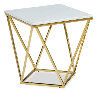 Amanda 21.5" Modern Square End Table - White Marble Top with Gold Metal Base | Table de bout carrée moderne Amanda de 21,5 po - dessus en marbre blanc avec base en métal doré