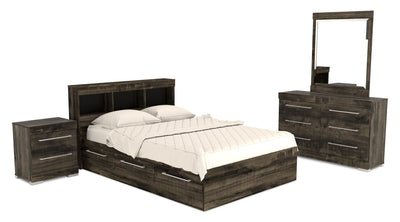 Riley Mates Bed 6pc Set with Bookcase Headboard, Dresser, Mirror & Nightstand, Grey - Full Size | Ensemble lit matelot Riley 6 pièces avec tête de lit bibliothèque, commode, miroir et table de nuit, gris - format lit double
