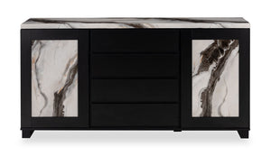 Desserte de salle à manger Vega de 66 po (L) avec rangement et 4 tiroirs - noire et blanche