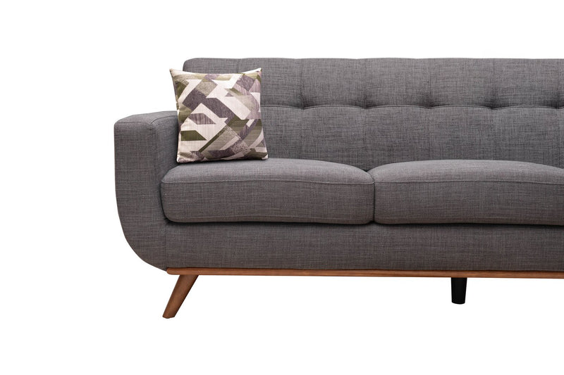 Sofa Freeman Kort & Co. de 88 po en tissu d’apparence lin avec pattes en bois et coussins de dossier capitonnés - gris anthracite