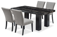Ensemble de salle à manger Burk 5 pièces avec table de 72 po (L) à dessus en résine en imitation de marbre et 4 chaises - noir et gris