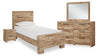 Ensemble de chambre à coucher Derekson 6 pièces pour enfants avec lit à panneau, commode, miroir et table de nuit, naturel - format lit simple