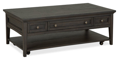 Hanson 50” Traditional Pine Coffee Table with Storage and Casters - Graphite | Table à café traditionnelle Hanson de 50 po en pin - graphite