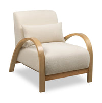 Fauteuil d’appoint Loft de 27,55 po en tissu bouclé avec coussin décoratif, accoudoirs et pattes en bois - blanc