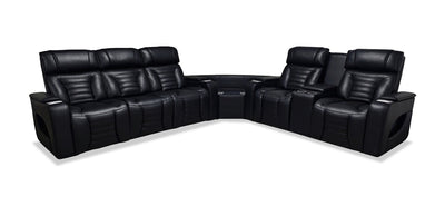 Zen 3-Piece Leather-Look Fabric Power Reclining Sectional with Massage, Drop-Down Console and Refrigerator - Black | Sofa sectionnel à inclinaison électrique Zen 3 pièces en similicuir avec massage, console rabattable et compartiment réfrigéré - noir