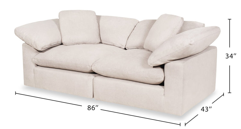Causeuse modulaire Eclipse de 86 po en tissu d’apparence lin avec coussins réversibles en duvet et plumes - beige lin