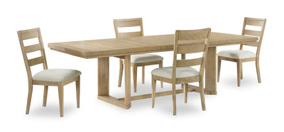 Aspen 5pc Dining Package with 80-104" Extension Table & 4 Chairs, Fabric - Natural | Ensemble de salle à manger Aspen 5 pièces avec table à rallonge, 80 po à 104 po et 4 chaises en tissu - naturel
