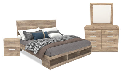 Oakley 6pc Bedroom Set with Storage Bed, Dresser, Mirror & Nightstand, Made in Canada, Natural - King Size | Ensemble de chambre à coucher Oakley 6 pièces fabriqué au Canada avec lit de rangement, commode, miroir et table de nuit - format très grand lit