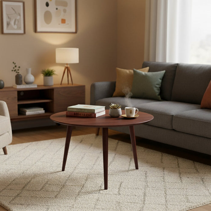 Table à café moderne Viola de 29,5 po avec dessus rond - noyer brun