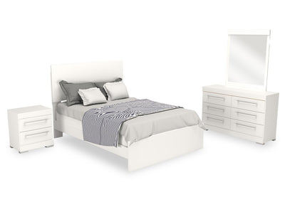 Riley 6pc Bedroom Set with Panel Bed, Dresser, Mirror & Nightstand, Made in Canada, White - Full Size | Ensemble de chambre à coucher Riley 6 pièces avec lit à panneaux, commode, miroir et table de nuit, fabriqué au Canada, blanc - format lit double