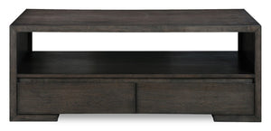 Table à café Zelda de 58 po avec rangement et tablette - moka chaud