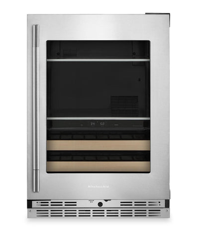KitchenAid 24" Beverage Centre with Wood-Front Racks – PrintShield™ Stainless Steel - KUBR524SPS | Refroidisseur à boissons KitchenAid de 24 po avec grilles à devant en bois - acier inoxydable PrintShieldMC - KUBR524SPS