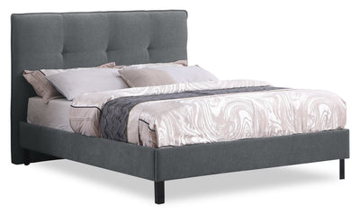 Amos Upholstered Platform Bed in Charcoal Fabric with Tufted Headboard - King Size | Lit plateforme Amos rembourré en tissu anthracite avec tête de lit capitonnée - format très grand lit