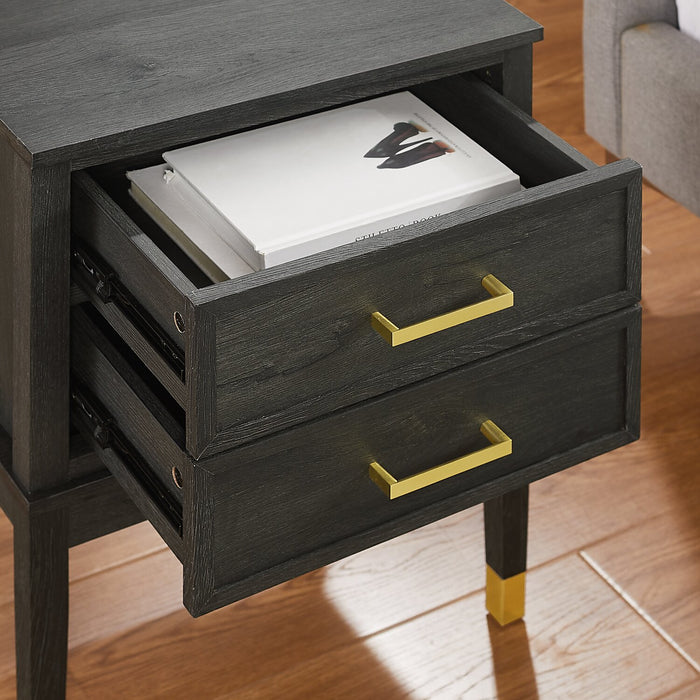 Table de nuit Alia de 18 po (l) x 25,75 po (H) à 2 tiroirs avec touche dorée - noire