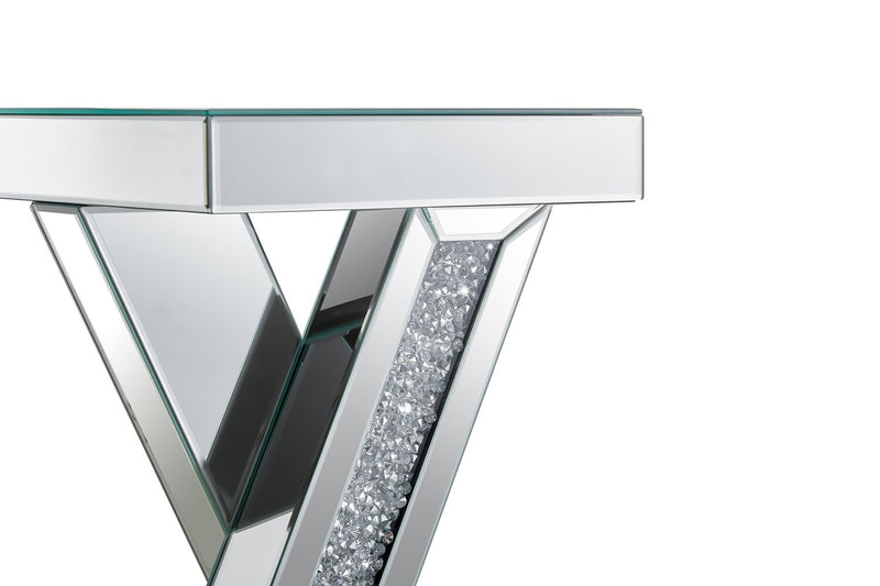 Table d'appoint Lydia de 12 po en miroir avec cristaux - argentée