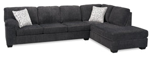Sofa sectionnel de droite Morgan 2 pièces fabriqué au Canada en tissu de chenille avec sofa et coussins décoratifs - gris
