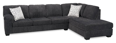 Made in Canada Morgan 2-Piece Right-Facing Chenille Fabric Sectional with Sofa and Accent Pillows - Grey | Sofa sectionnel de droite Morgan 2 pièces fabriqué au Canada en tissu de chenille avec sofa et coussins décoratifs - gris