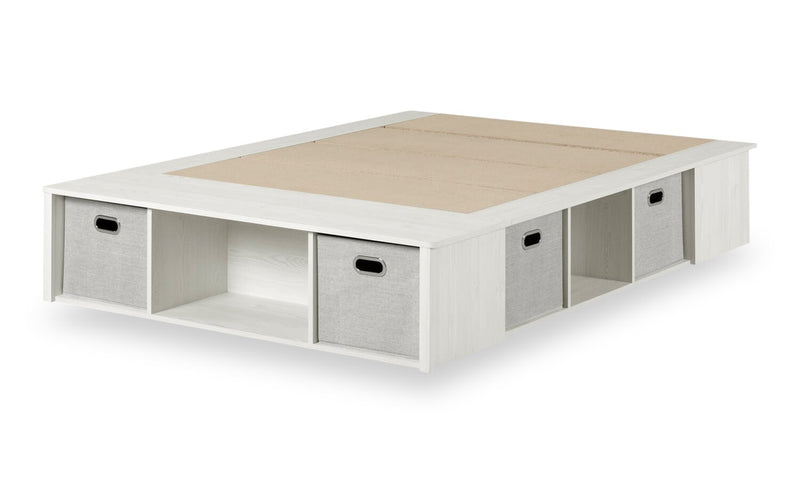 Lit plateforme Everley avec rangement et paniers intégrés, blanc - format lit double
