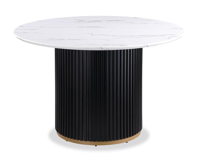 Kort & Co. Capri Round Dining Table with Marble-Look Top & Gold Accent, 47"W Round - Black & White | Table de salle à manger ronde Capri de Kort & Co. de 47 po (L) avec dessus en imitation de marbre et touches dorées - noire et blanche
