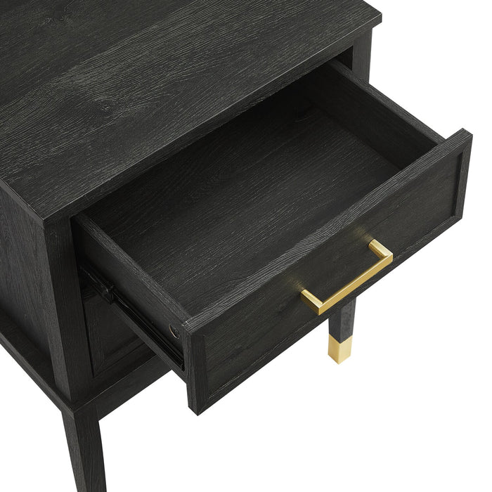 Table de nuit Alia de 18 po (l) x 25,75 po (H) à 2 tiroirs avec touche dorée - noire