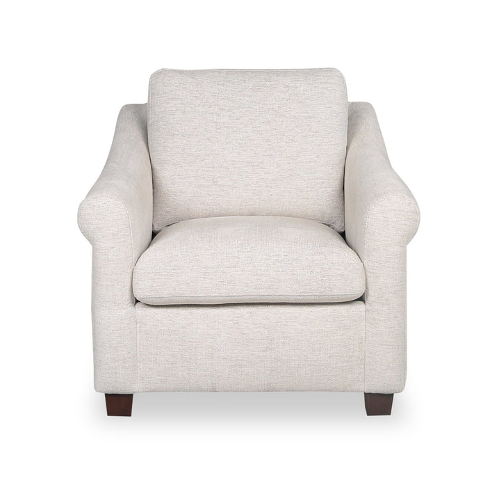 Fauteuil Mallie de 36 po en tissu de chenille avec accoudoirs enroulés et pattes en bois - blanc coquillage