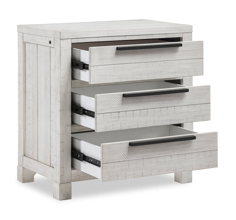 Table de nuit Haven de 26 po (L) x 28 po (H) à 3 tiroirs avec port USB - blanche